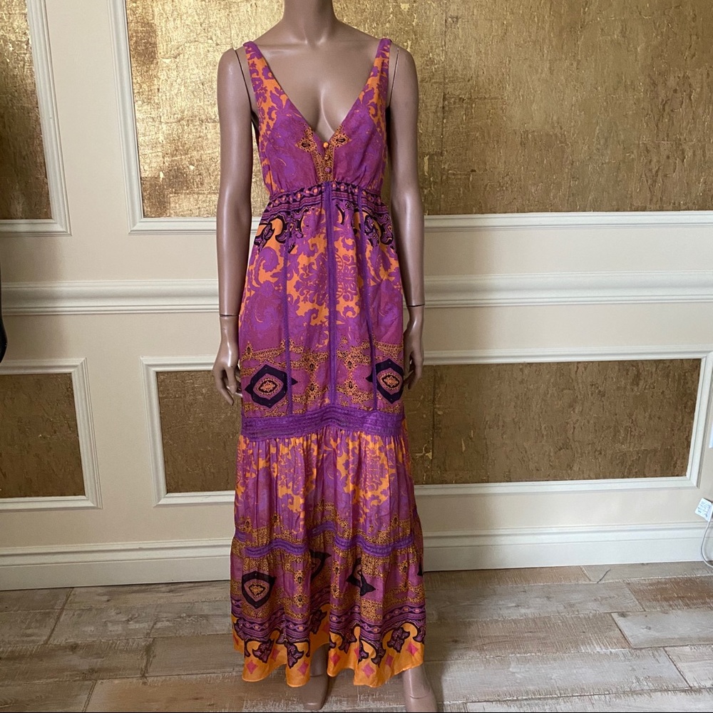 Hale Bob purple orange boho gypsy maxi dress S